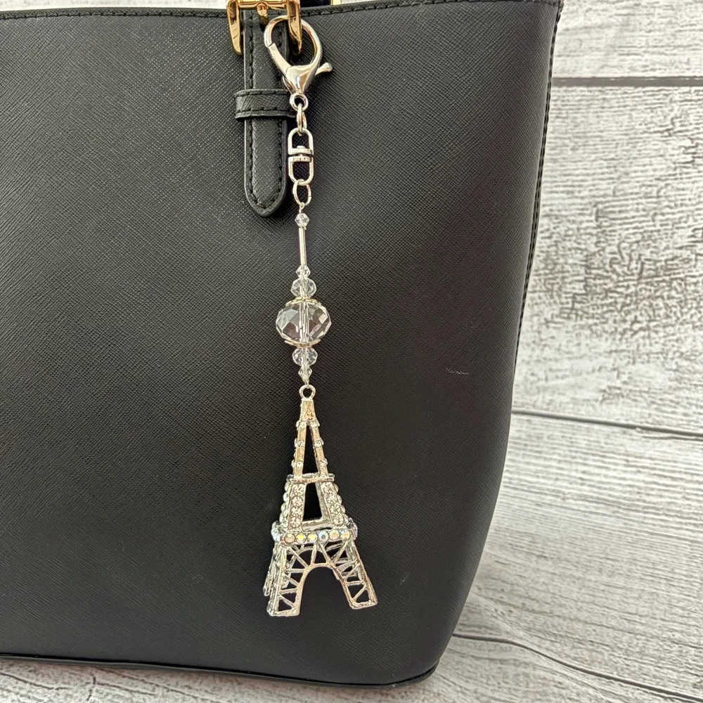 Eiffel Tower Rhinestone Crystal Bead Paris Purse‎ Charm Keychain Bag Accessory